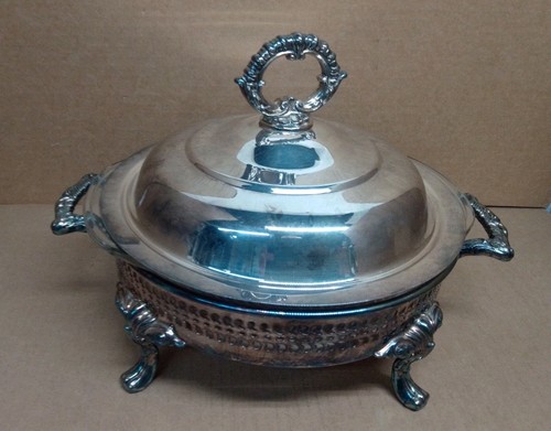 Vtg silver plate footed - silver,