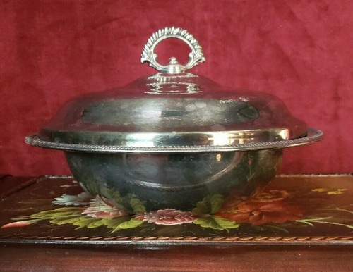 Silver serving dish with - silver, glass