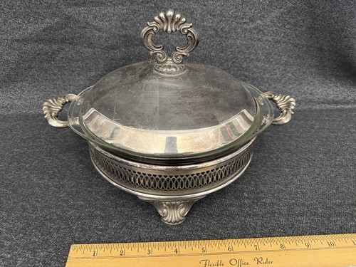 Pyrex silverplate footed - pyrex,
